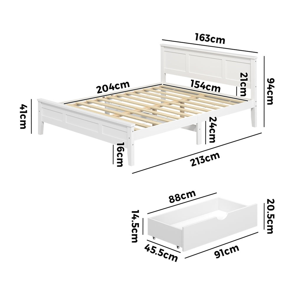 White Wooden Queen Bed Frame 213x163x94cm