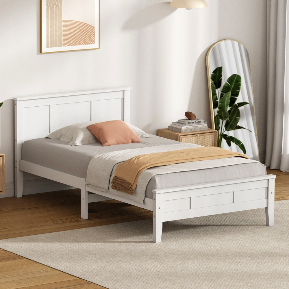 White Wood Bed Frame Classic 199x101x94cm