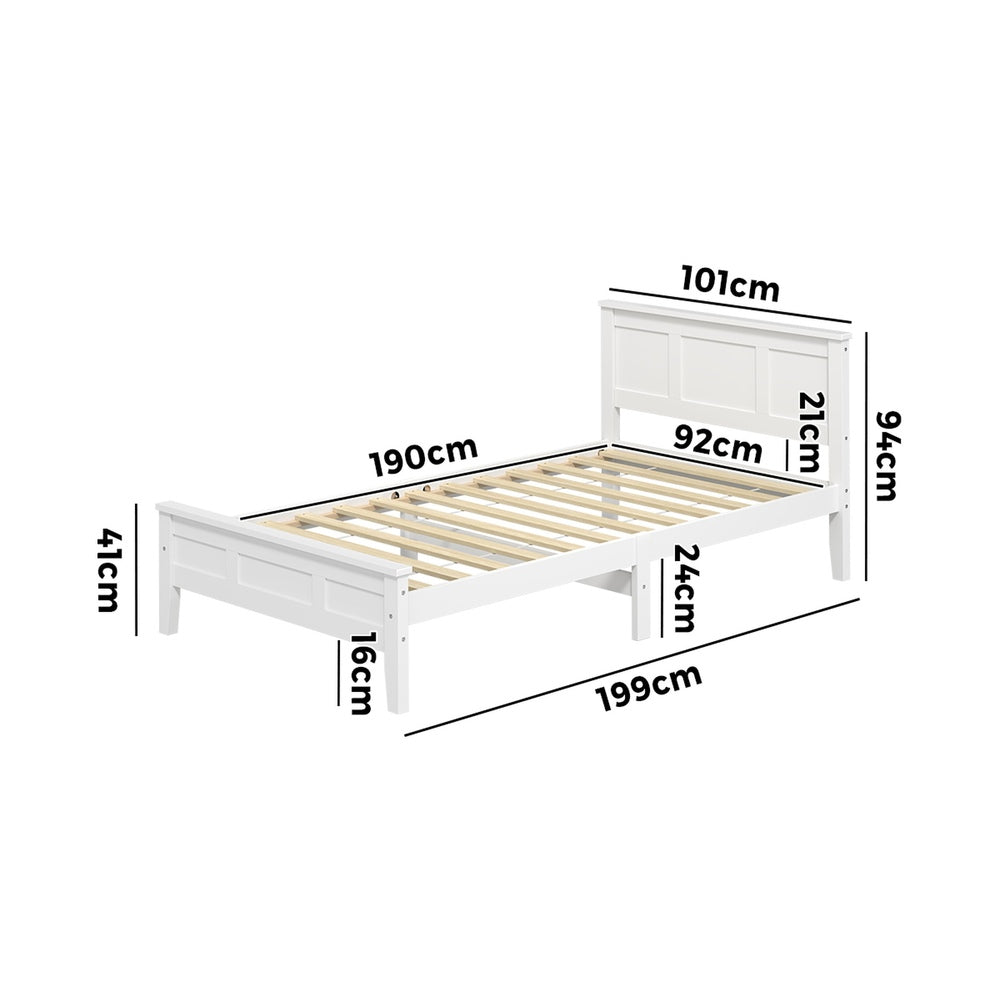 White Wood Bed Frame Classic 199x101x94cm