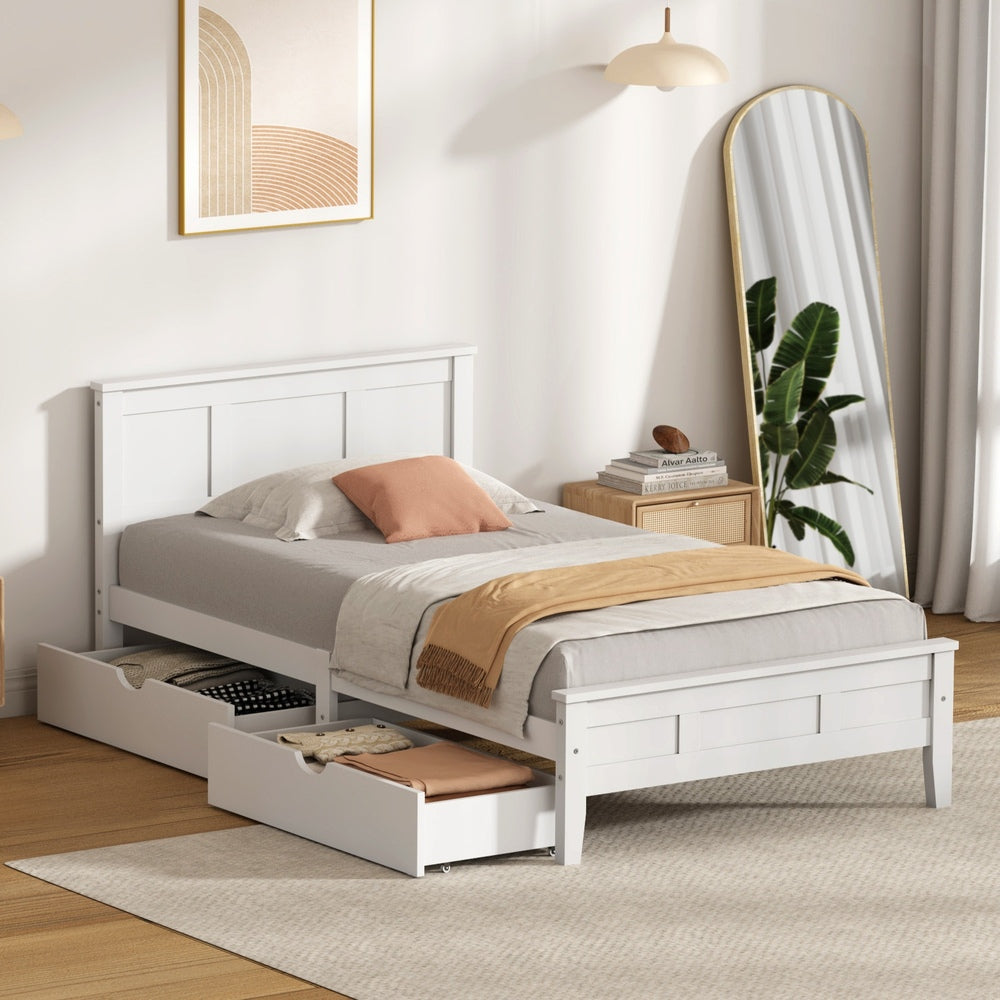 White Wooden Bed Frame With Storage 199x101x94cm