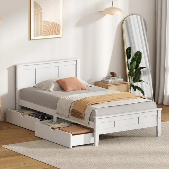 White Wooden Bed Frame With Storage 199x101x94cm