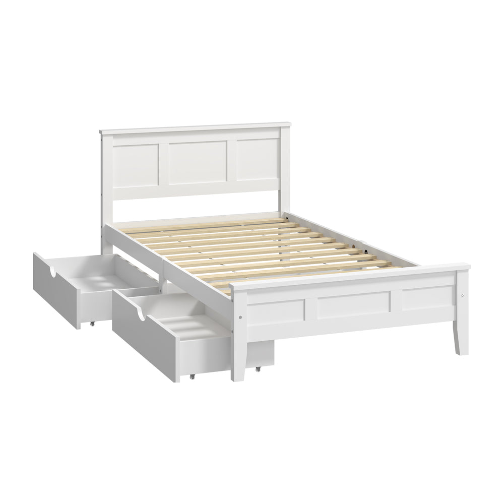 White Wooden Bed Frame With Storage 199x101x94cm