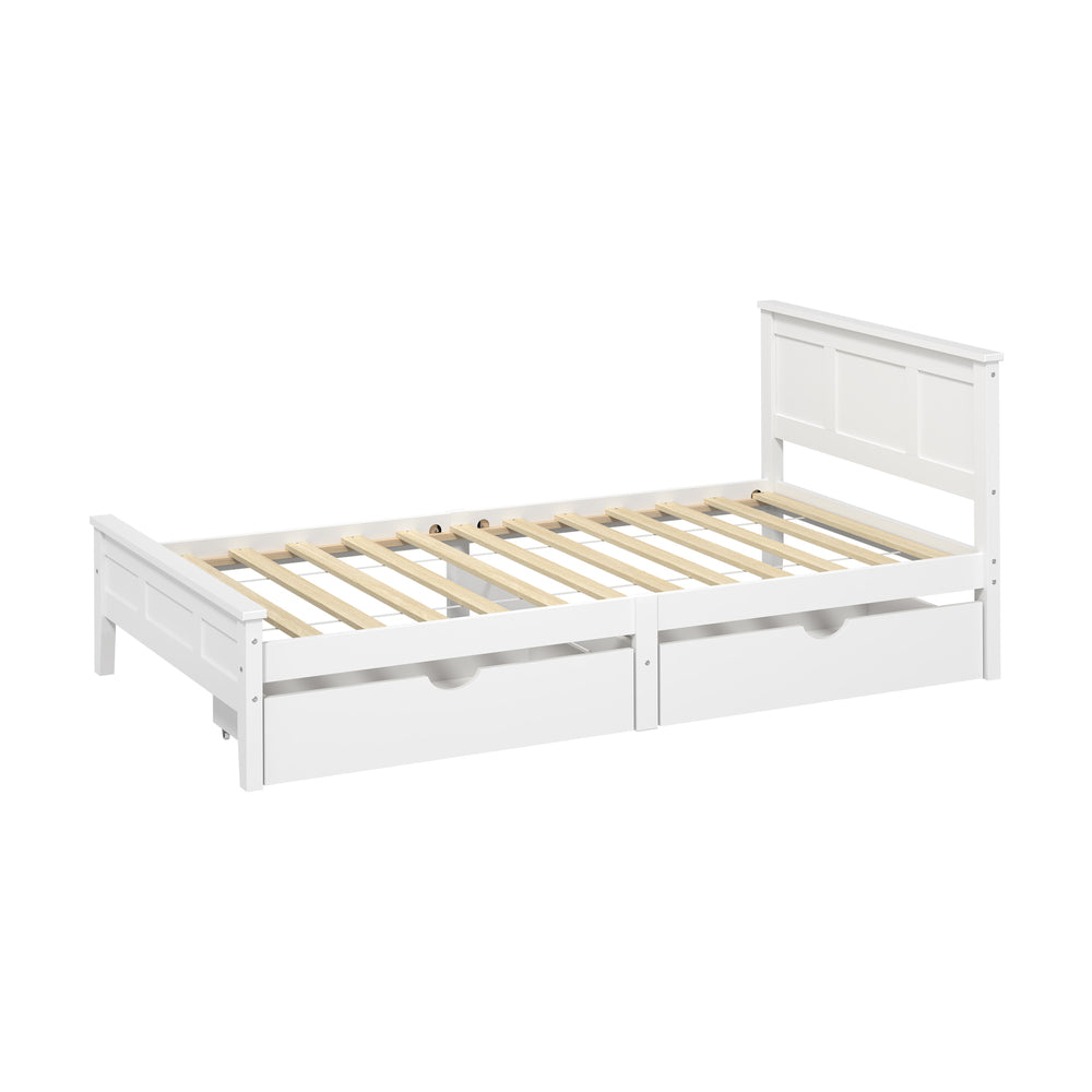 White Wooden Bed Frame With Storage 199x101x94cm