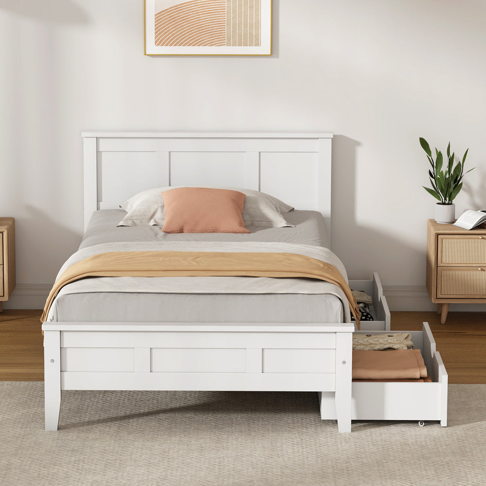 White Wooden Bed Frame With Storage 199x101x94cm