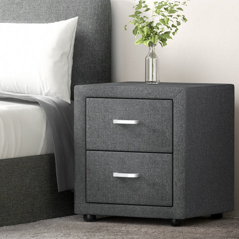 Bedside Table 2 Drawers Fabric - Caden Grey