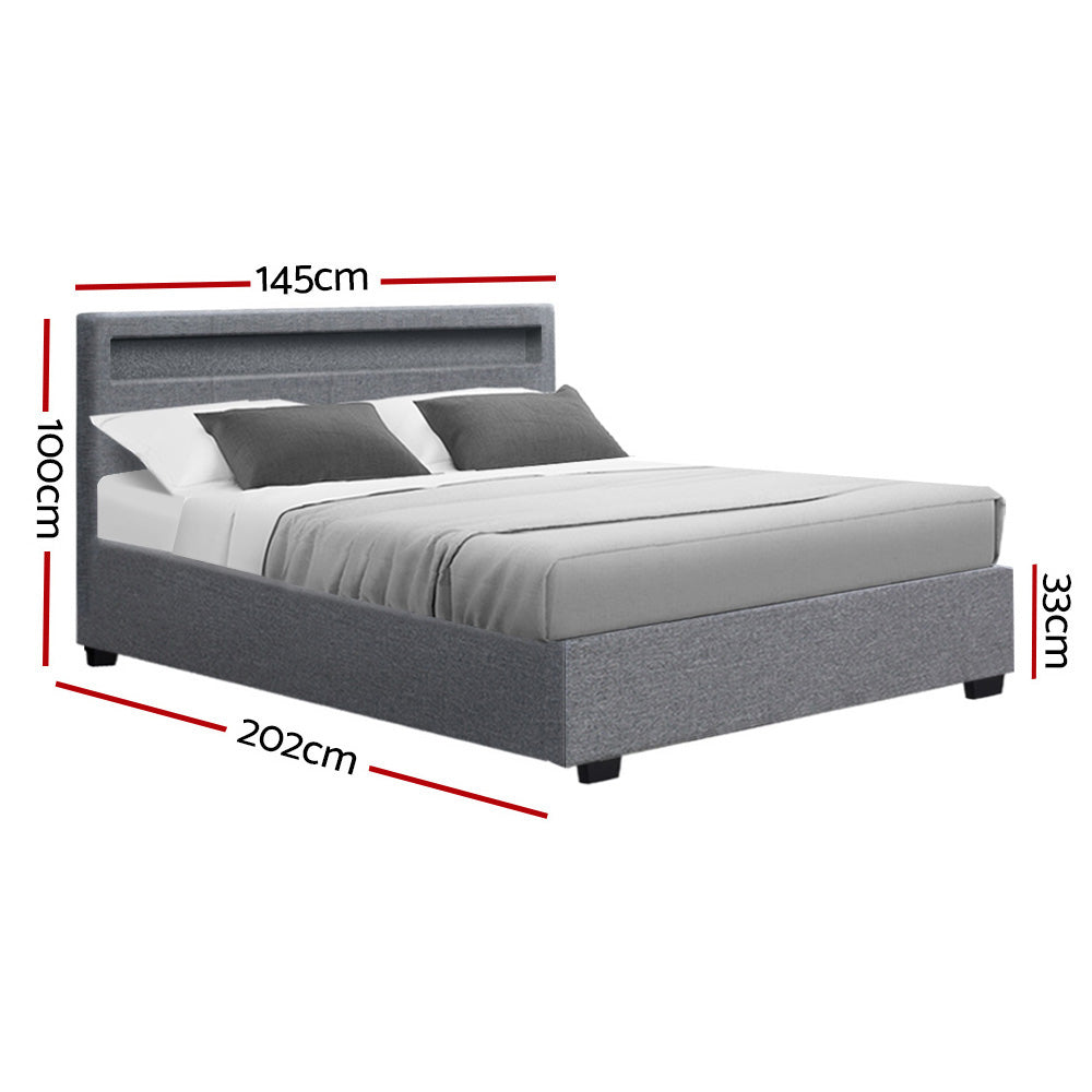 Bed Frame Double Full Size Gas Lift Base With Storage Grey Fabric COLE