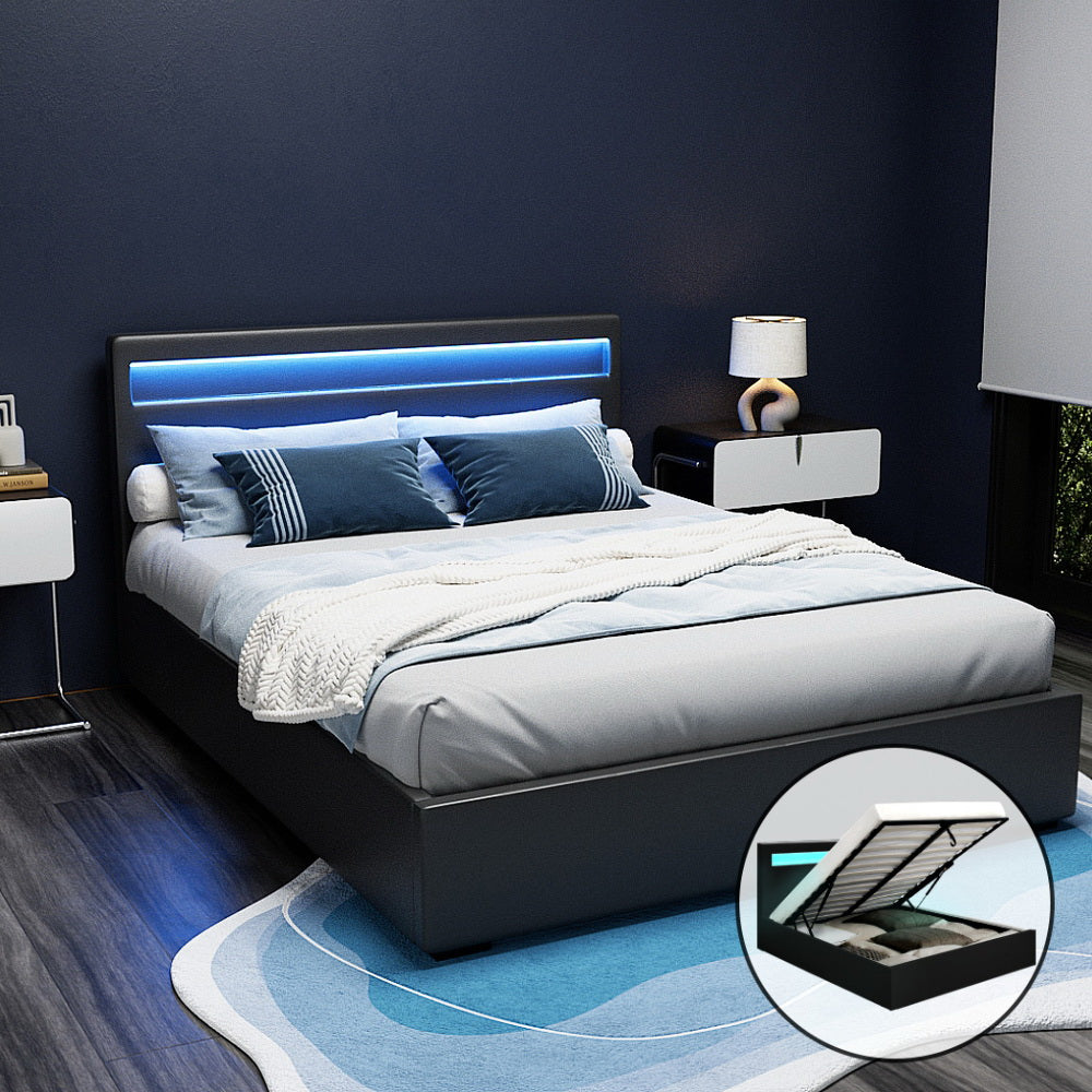 Queen bedroom package - black gas lift storage bed