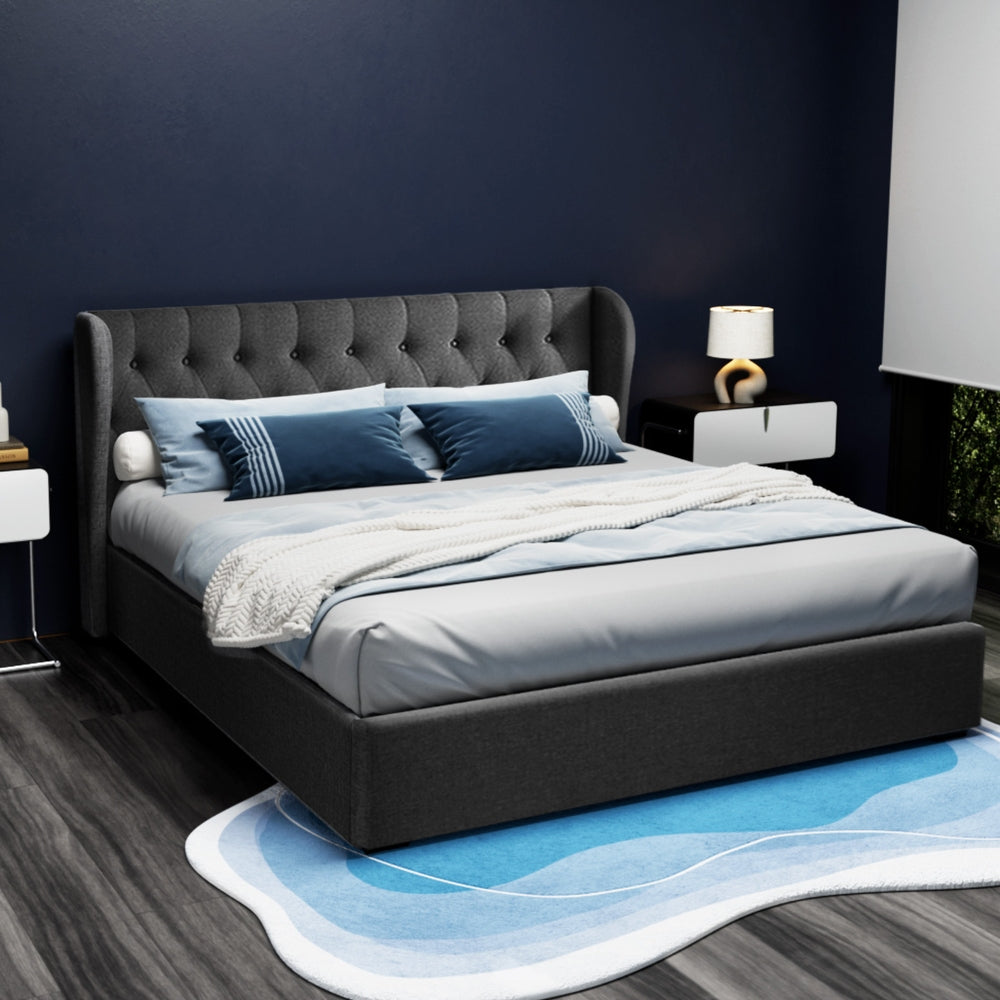 Bed Frame King Size Gas Lift Storage Charcoal