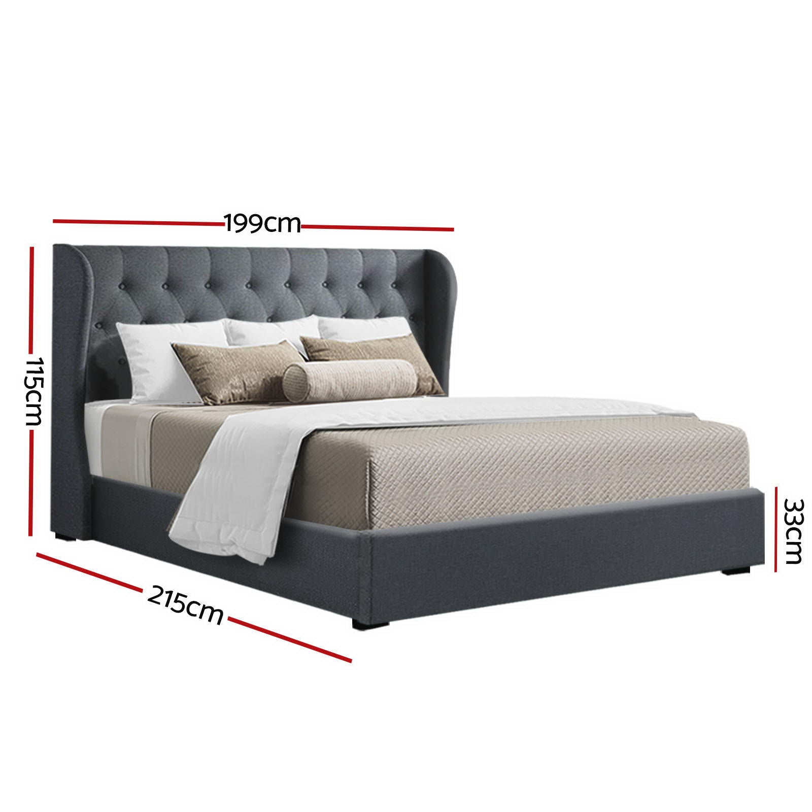 Bed Frame King Size Gas Lift Storage Charcoal