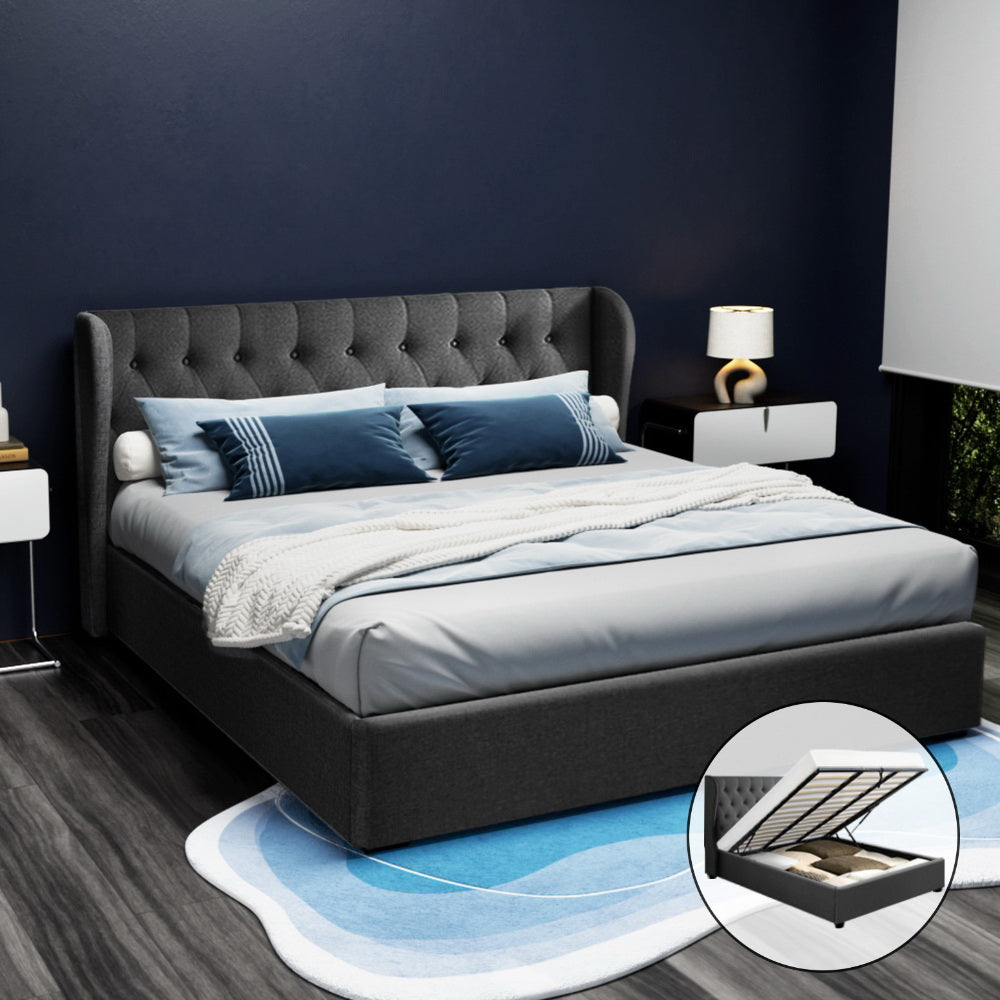 Bed Frame King Size Gas Lift Storage Charcoal