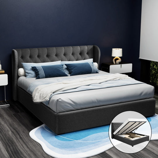 Bed Frame King Size Gas Lift Storage Charcoal - Artiss Bframe Issa Char