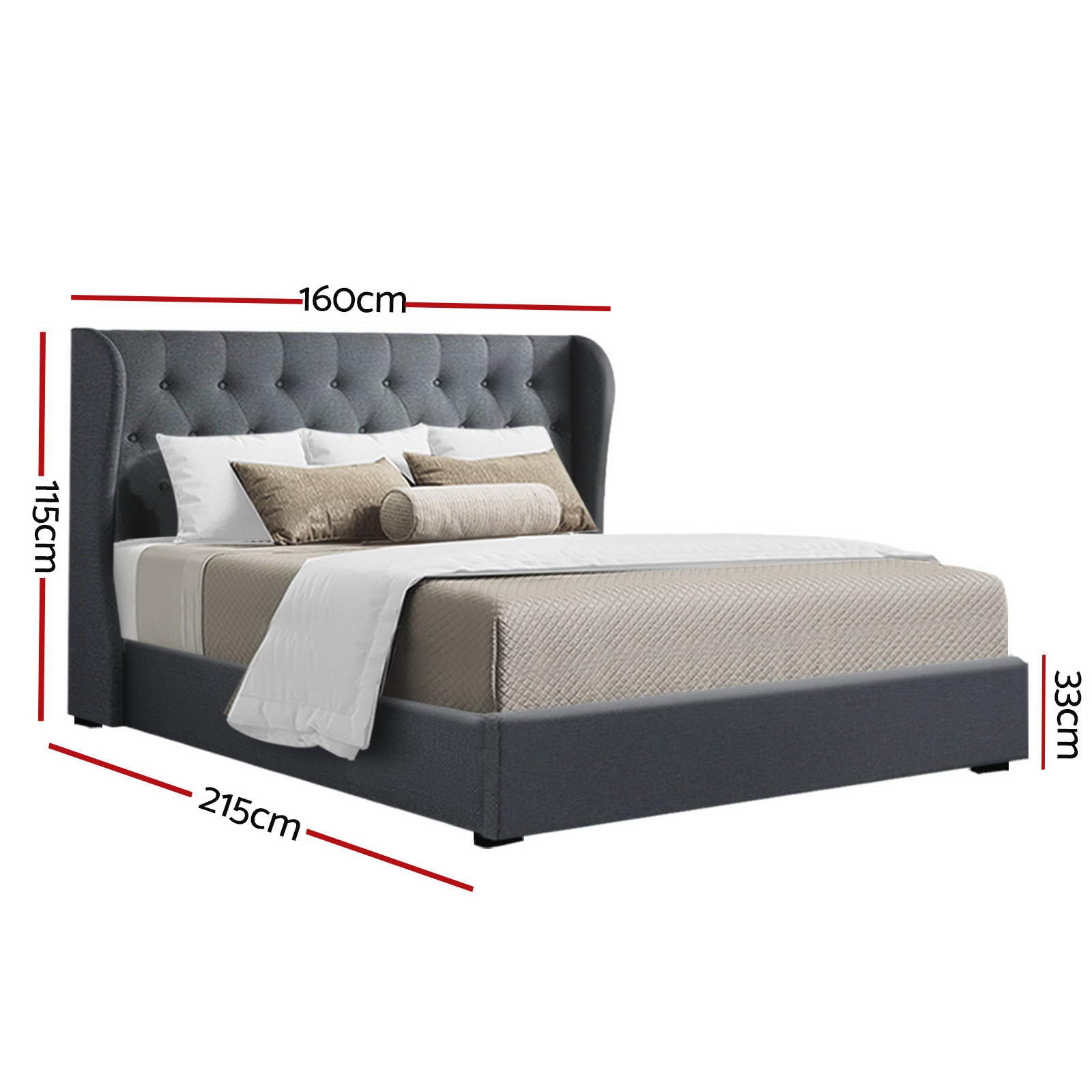 Bed Frame Queen Size Gas Lift Storage Charcoal