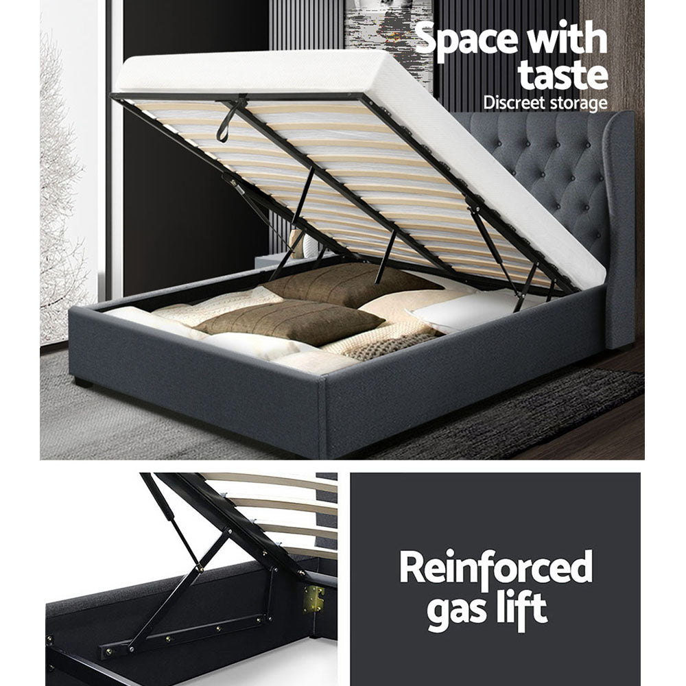 Bed Frame Queen Size Gas Lift Charcoal Issa