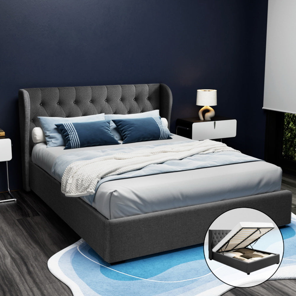 Charcoal gas lift queen bed frame