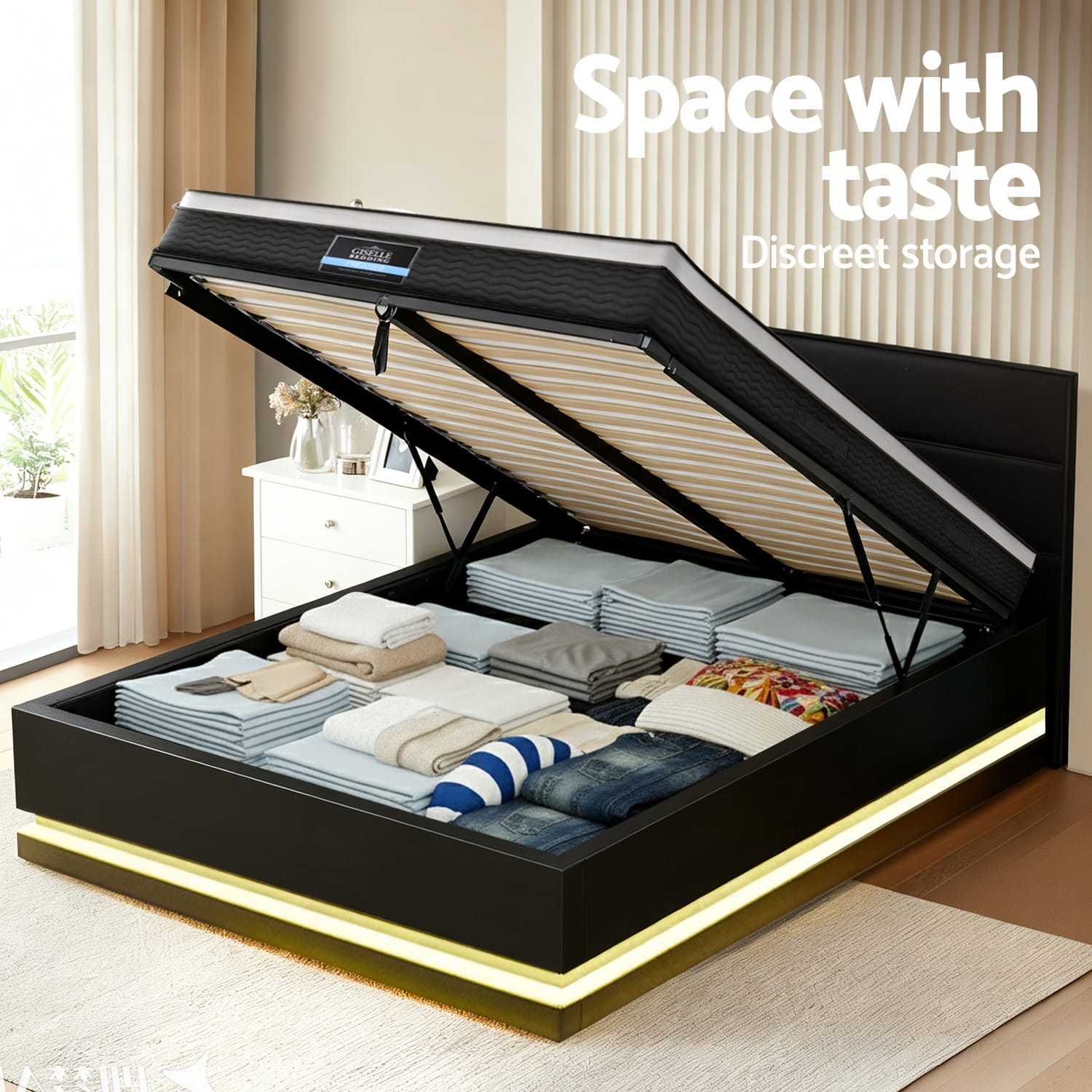 Queen Bed Frame With Led Lights 190x137cm