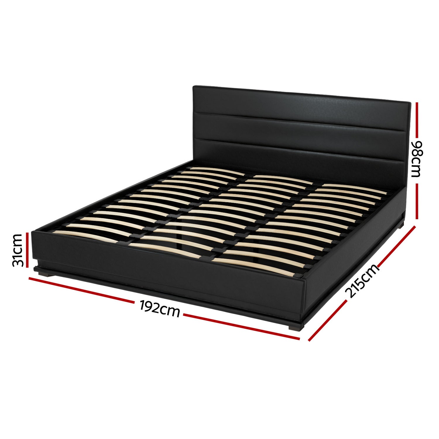 King LED Gas Lift Bed Frame Black PVC Leather Storage Bed with LED Lights
