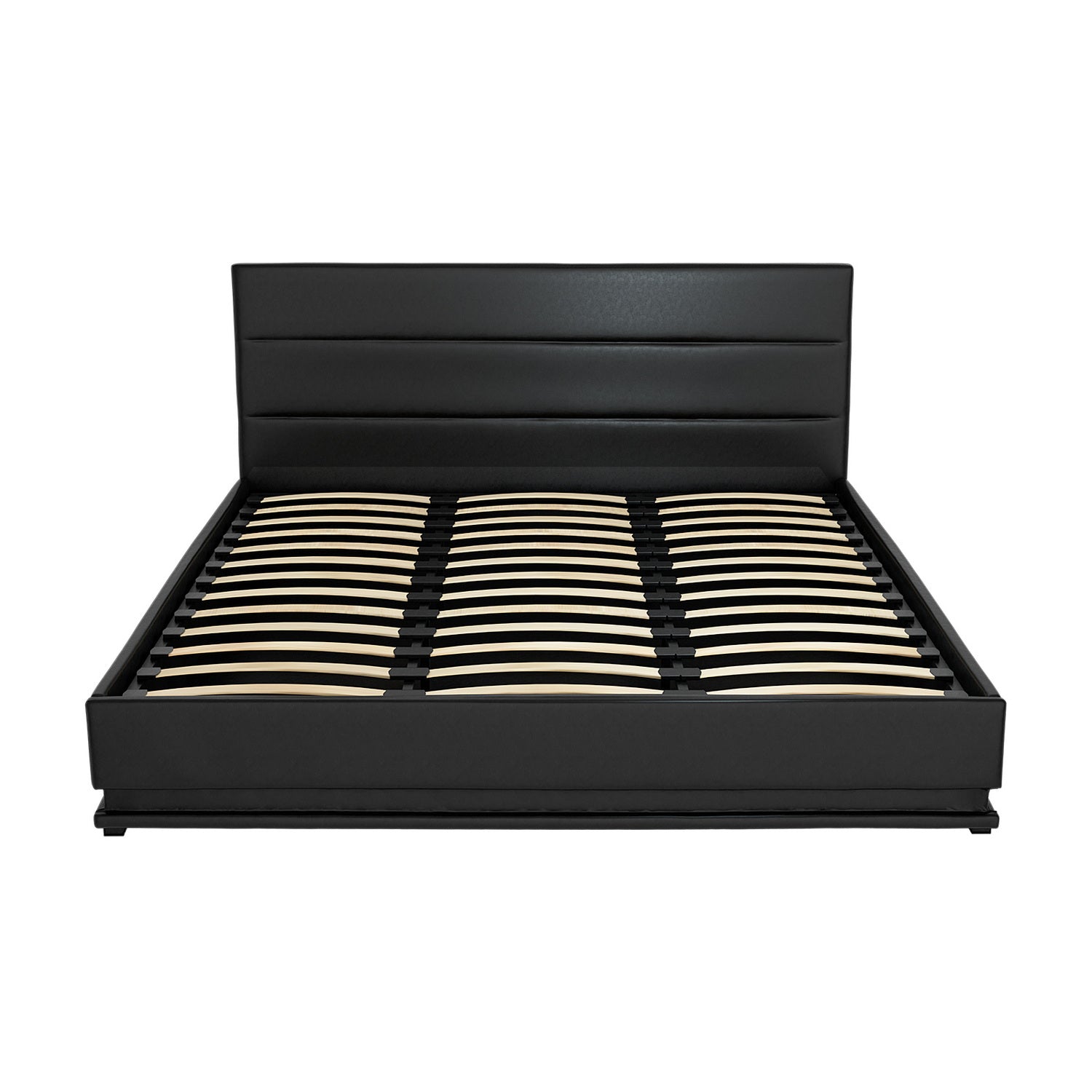 King LED Gas Lift Bed Frame Black PVC Leather Storage Bed with LED Lights