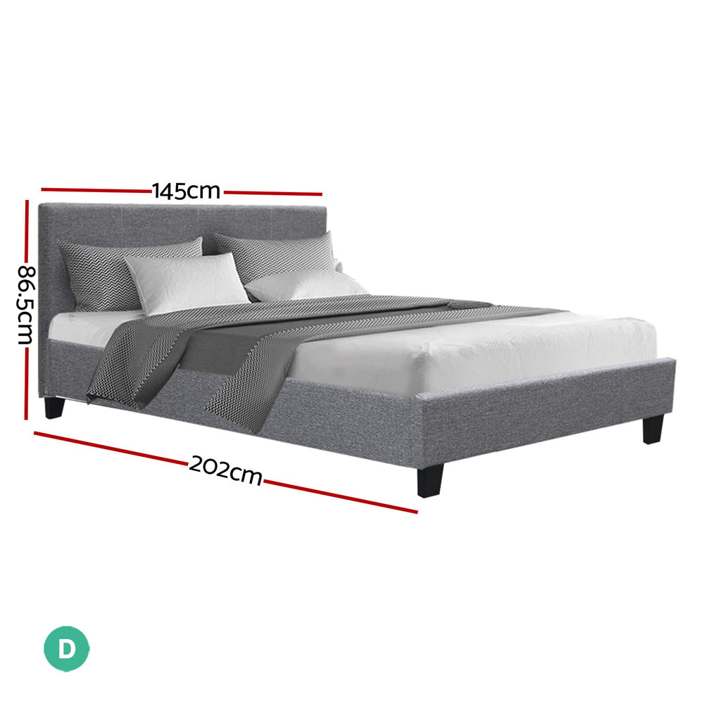 Bed Frame Double Size Base Mattress Platform Fabric Wooden Grey NEO