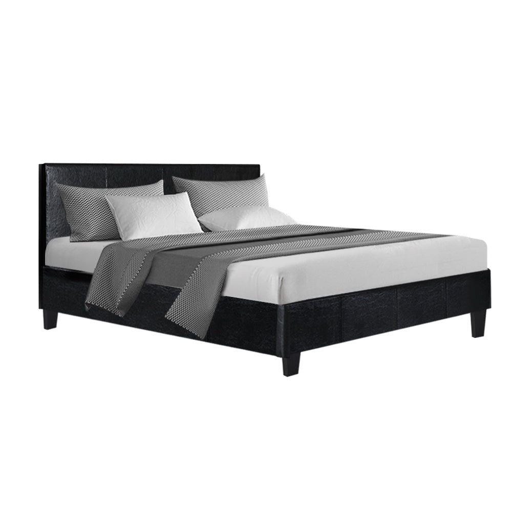 Double Bed Frame Black Modern Steel Platform Support Mattress