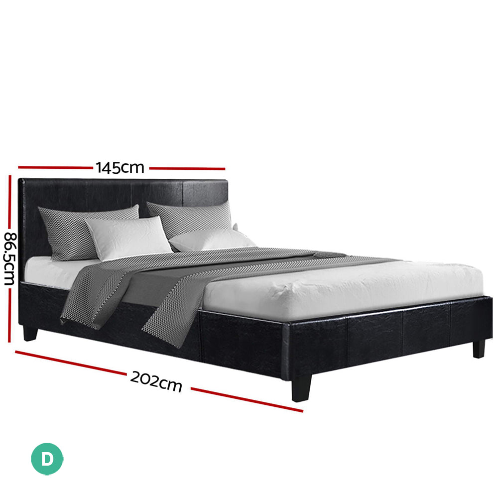 Double Bed Frame Black Modern Steel Platform Support Mattress