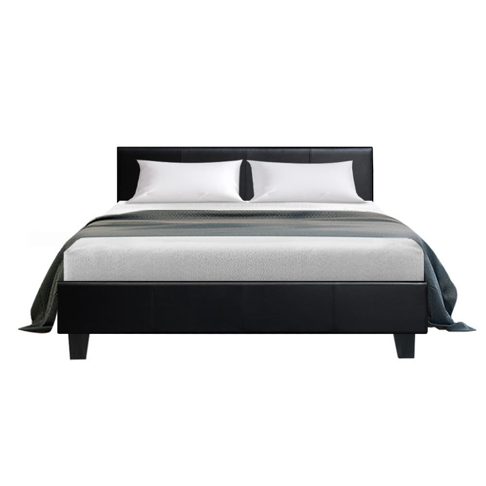 Double Bed Frame Black Modern Steel Platform Support Mattress