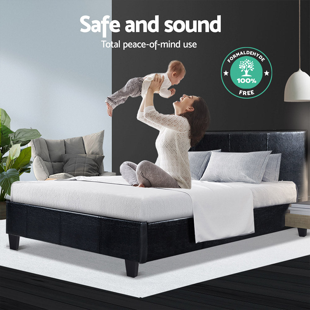 Double Bed Frame Black Modern Steel Platform Support Mattress