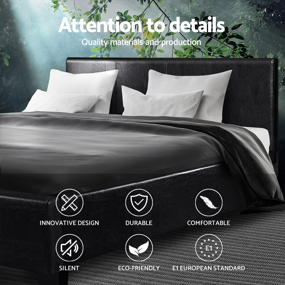 Double Bed Frame Black Modern Steel Platform Support Mattress