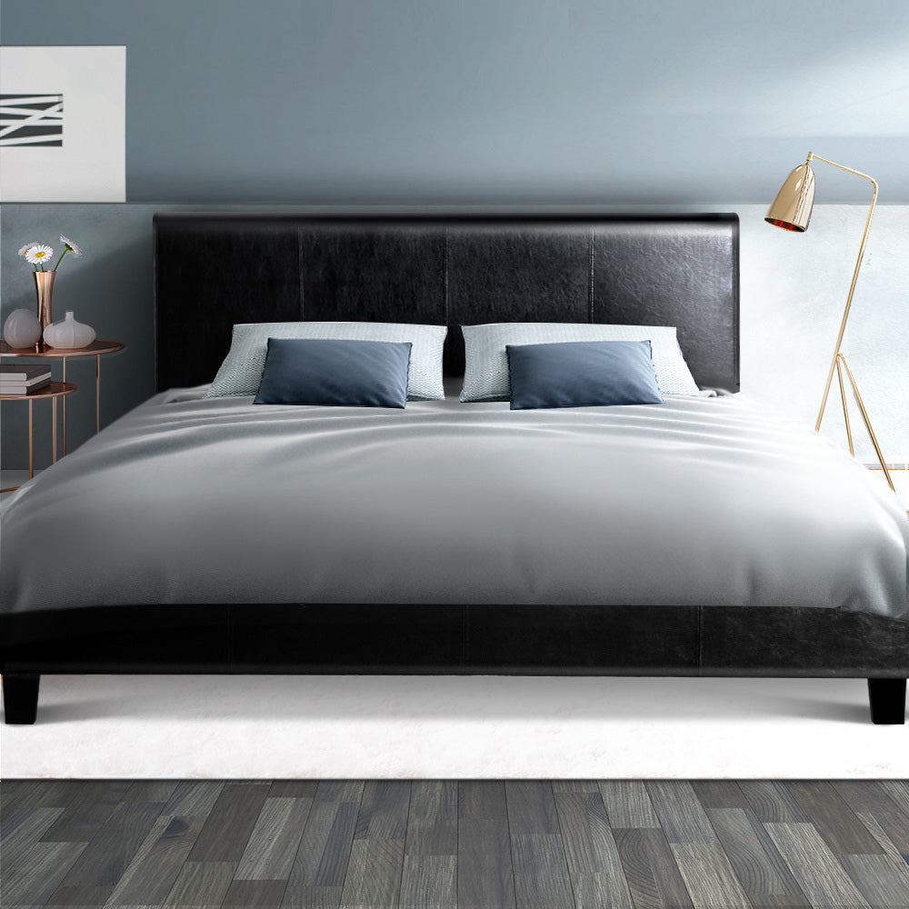 Double Bed Frame Black Modern Steel Platform Support Mattress