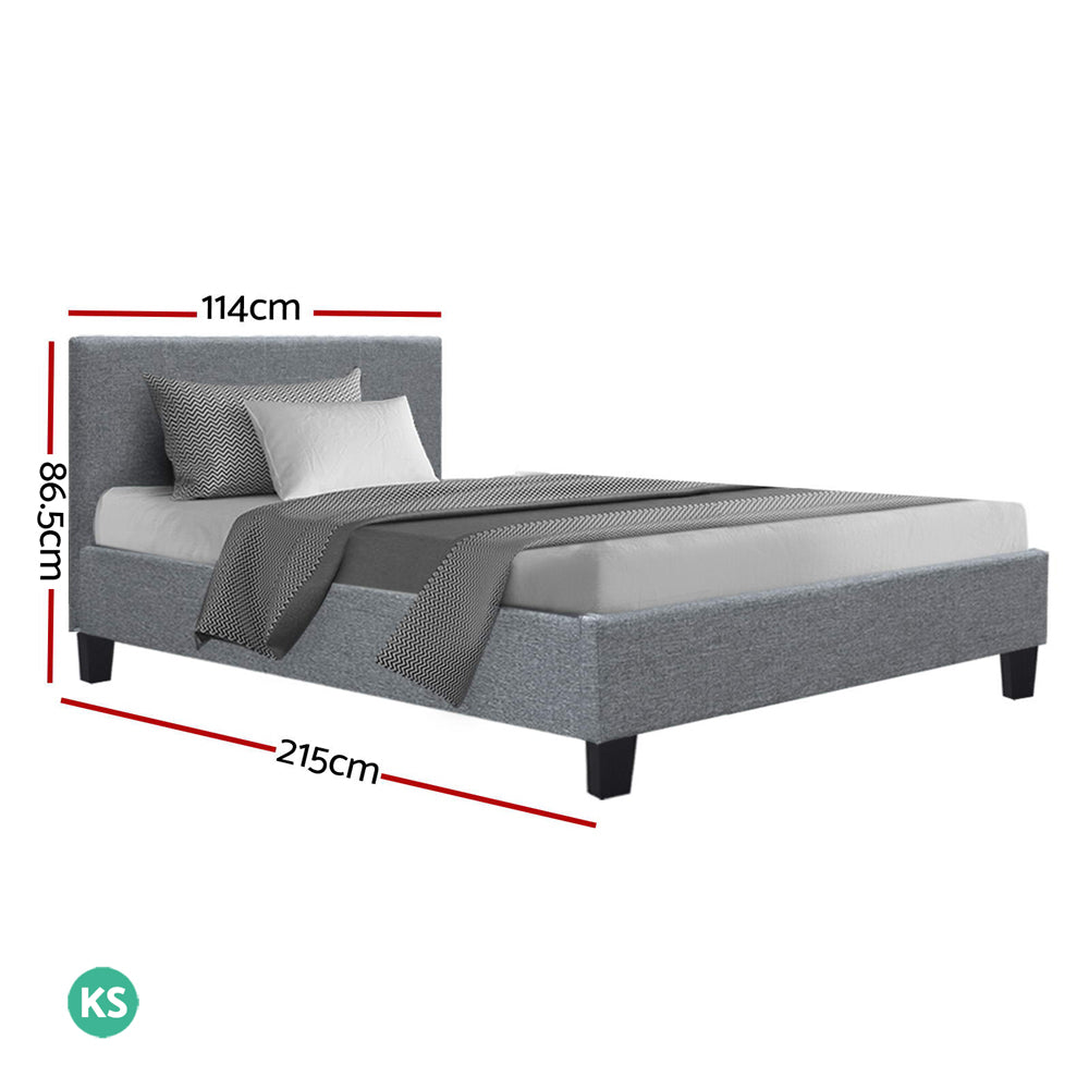 Bed Frame King Single Size Base Mattress Platform Fabric Wooden Grey NEO