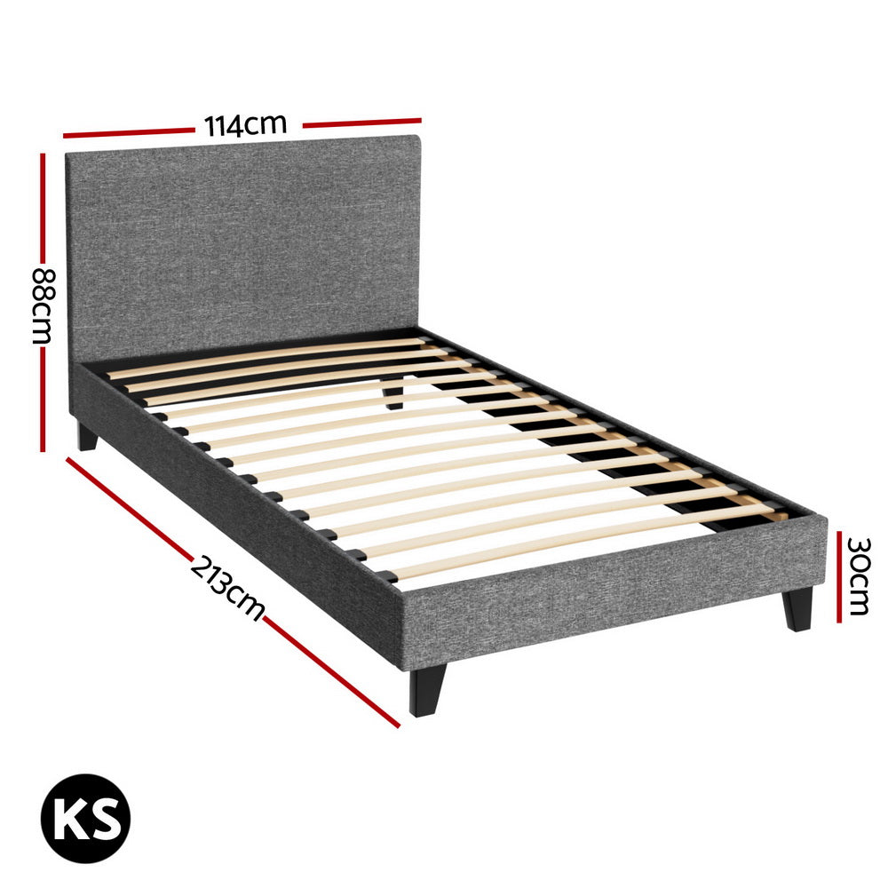 King Single Bed Frame Grey with Sturdy Wooden Base and Support Slats