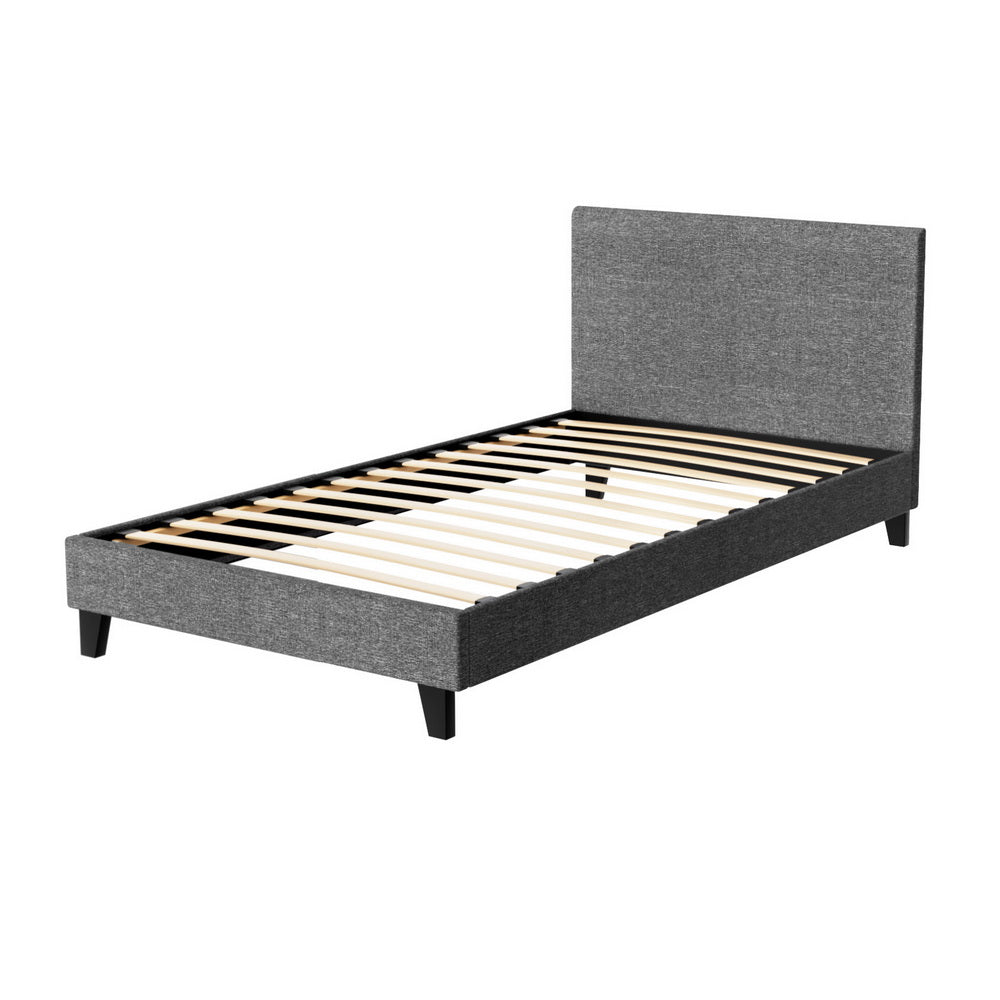King Single Bed Frame Grey with Sturdy Wooden Base and Support Slats
