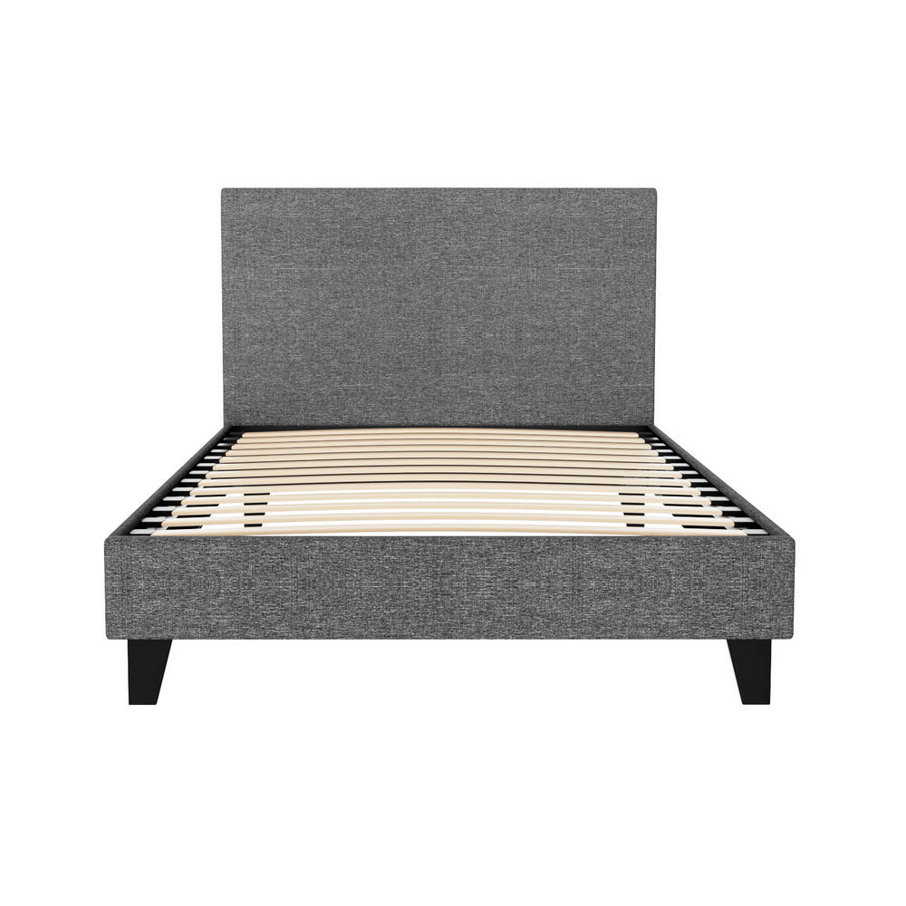 King Single Bed Frame Grey with Sturdy Wooden Base and Support Slats