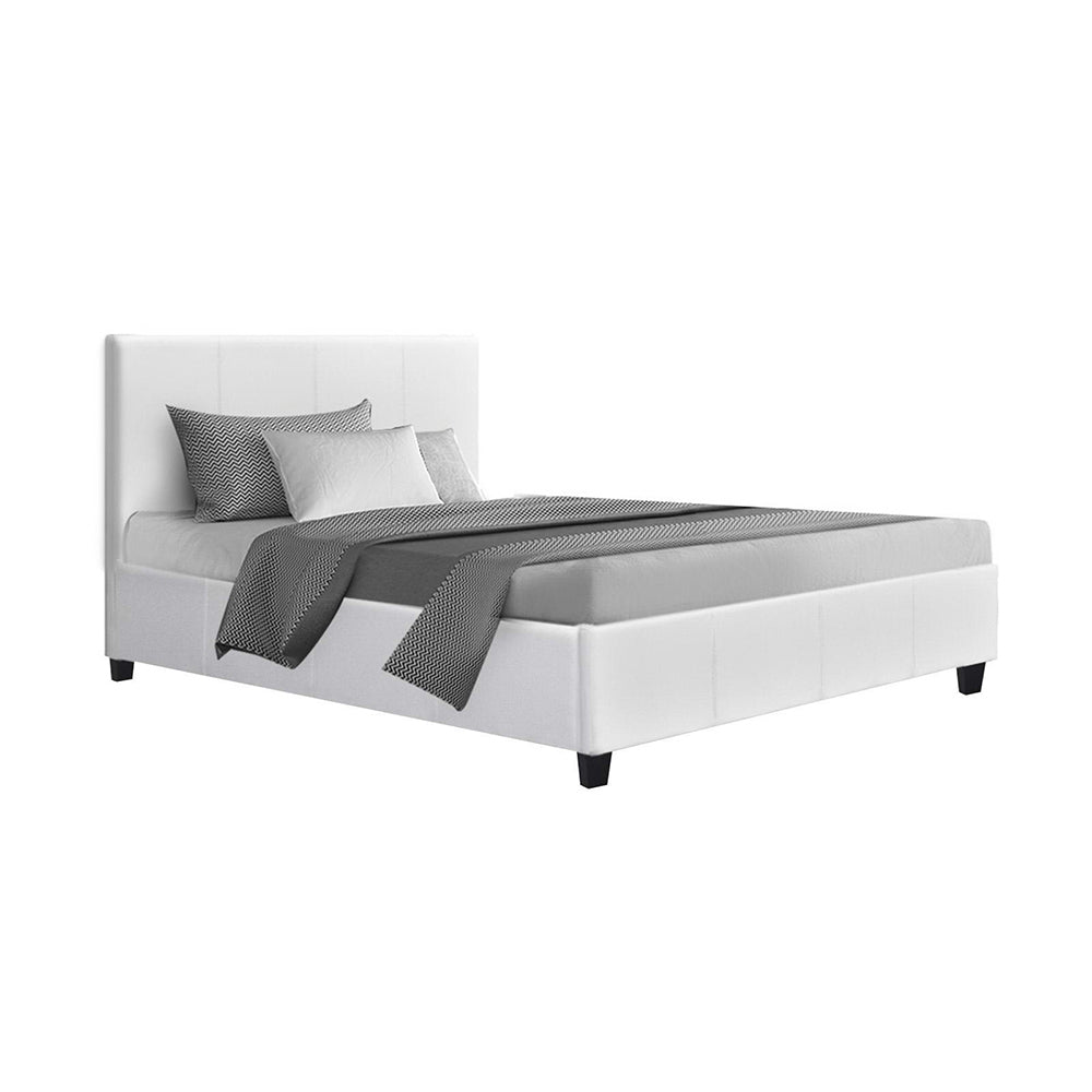 Bed Frame King Single Size PVC Leather White With Wooden Slat Base