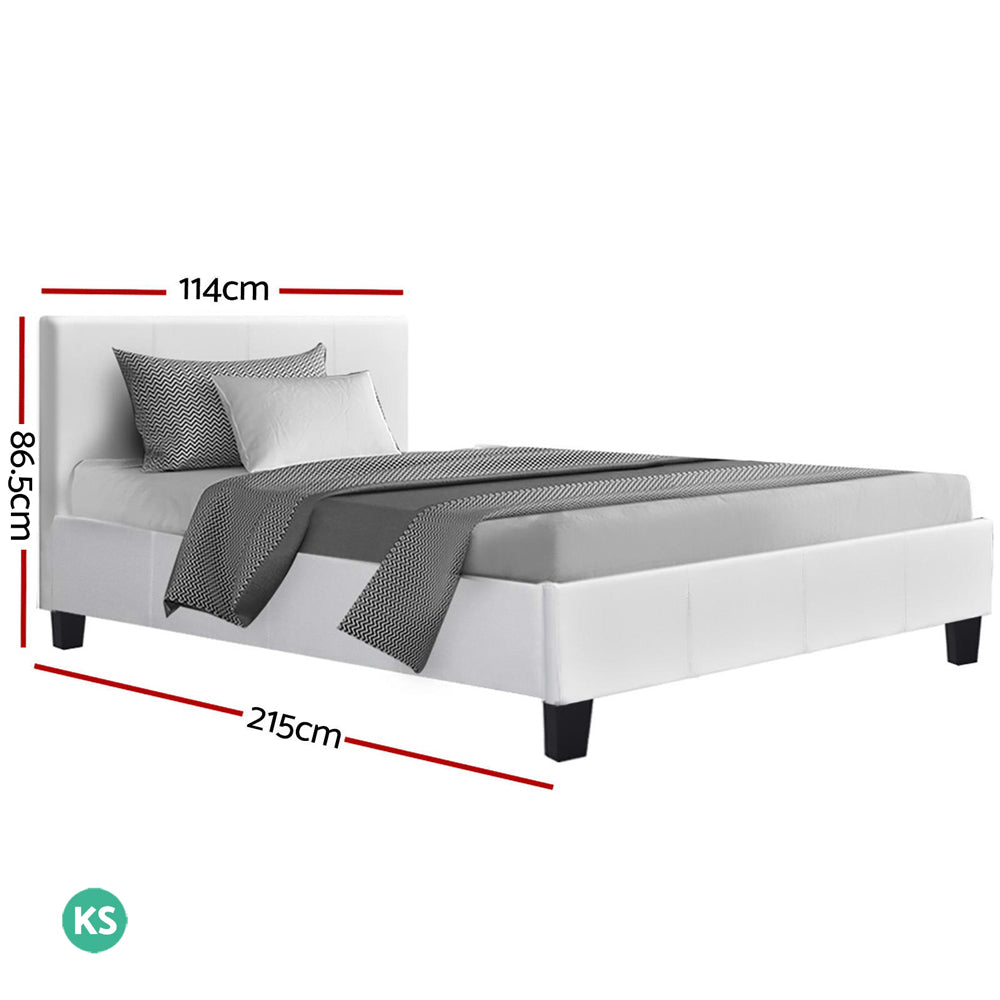 Bed Frame King Single Full Size Base Mattress Platform Leather Wooden White NEO