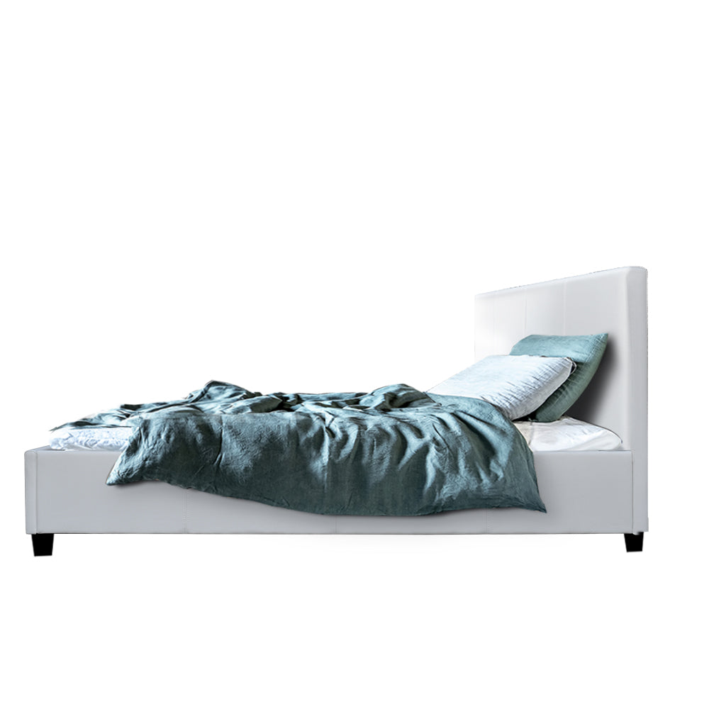 Bed Frame King Single Size PVC Leather White With Wooden Slat Base