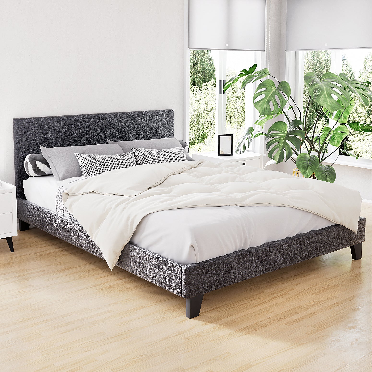 Queen Bed Frame Charcoal Timber Mattress Base