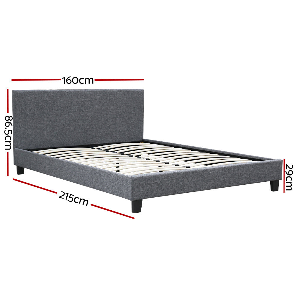 Bed Frame Queen Size Base Mattress Platform Full Fabric Wooden Grey NEO