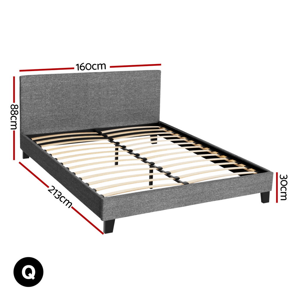 Queen Grey Timber Bed Frame with Mattress Base Sturdy Bedroom Furniture
