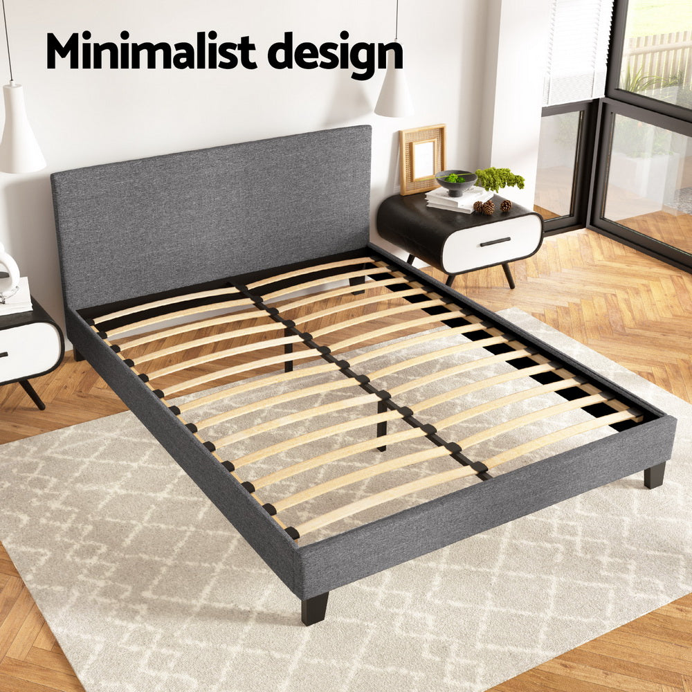 Queen Grey Timber Bed Frame with Mattress Base Sturdy Bedroom Furniture