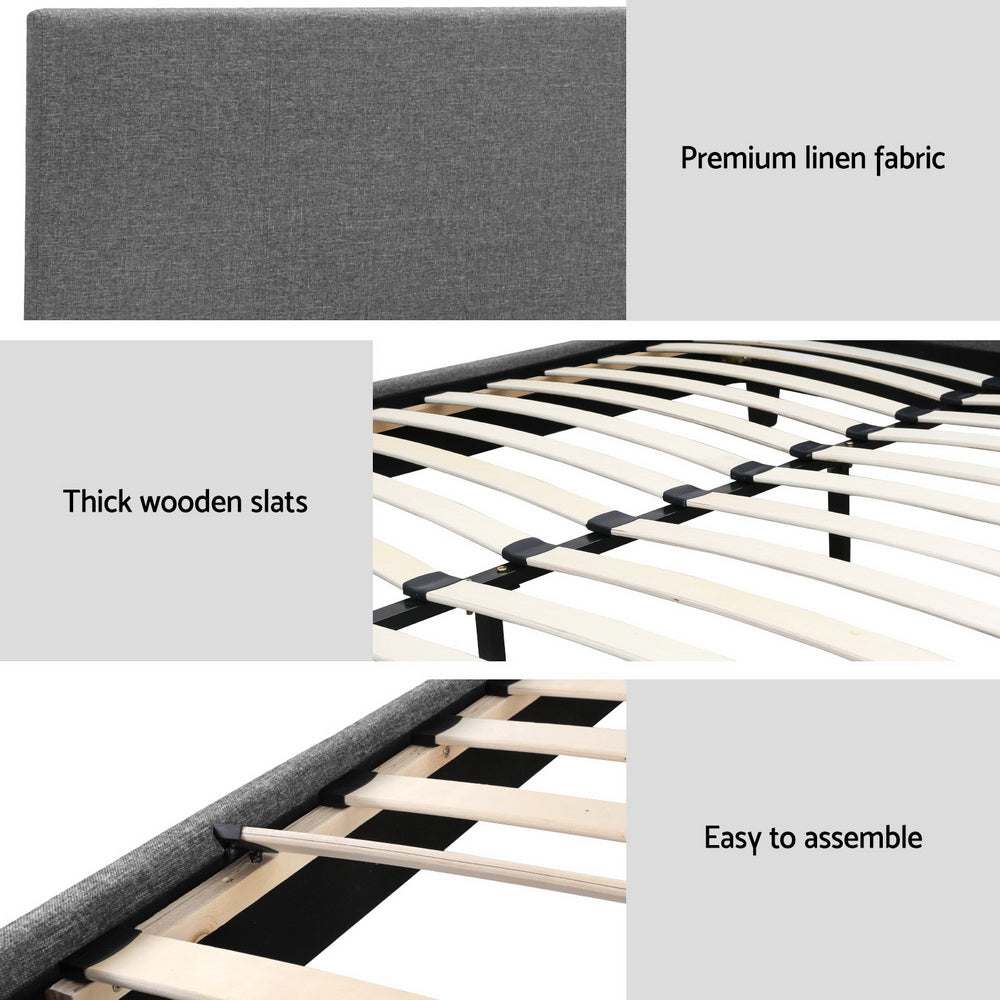 Queen Grey Timber Bed Frame with Mattress Base Sturdy Bedroom Furniture