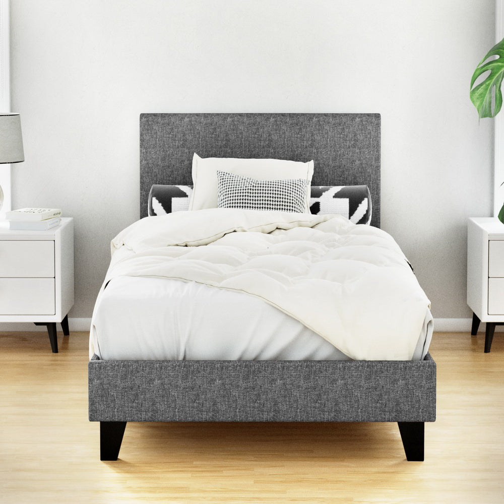 Single Bed Frame Grey with Sturdy Wooden Slats and Durable Support