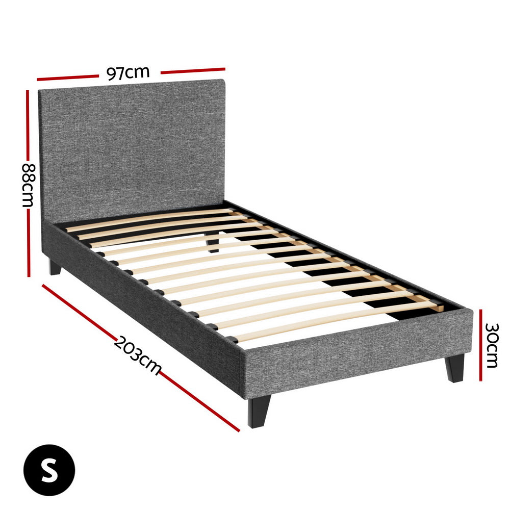 Single Bed Frame Grey with Sturdy Wooden Slats and Durable Support