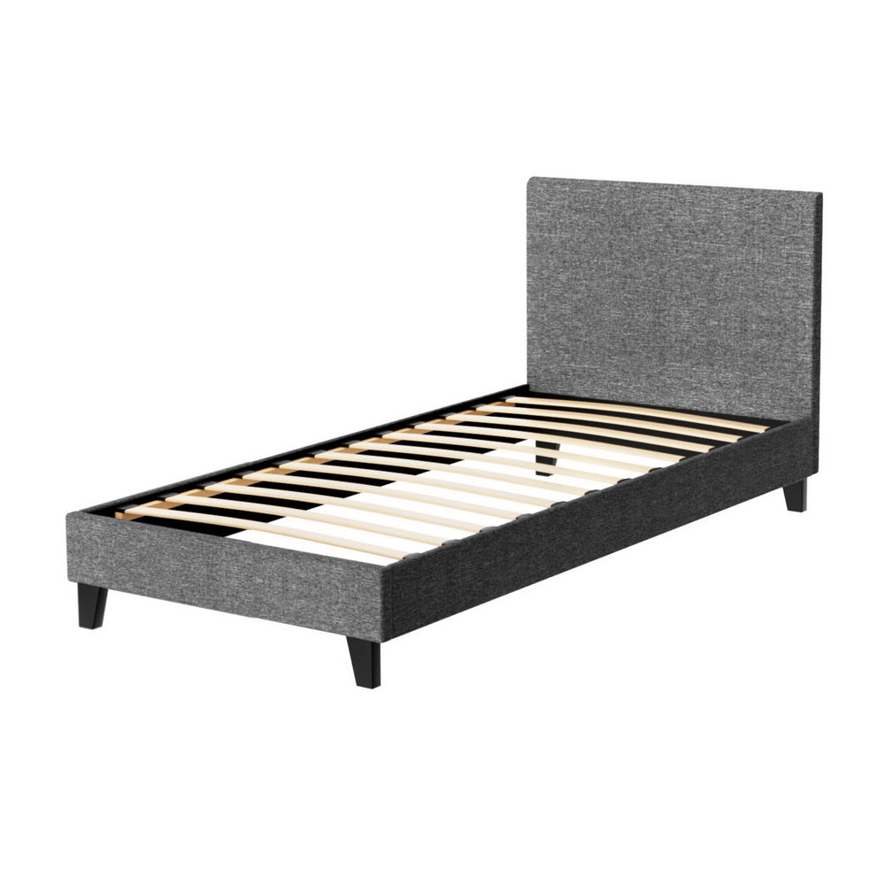 Single Bed Frame Grey with Sturdy Wooden Slats and Durable Support