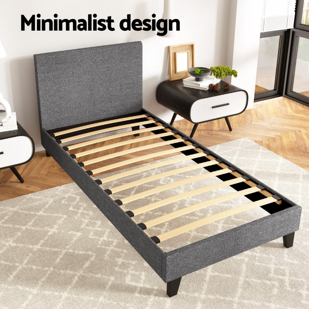 Single Bed Frame Grey with Sturdy Wooden Slats and Durable Support