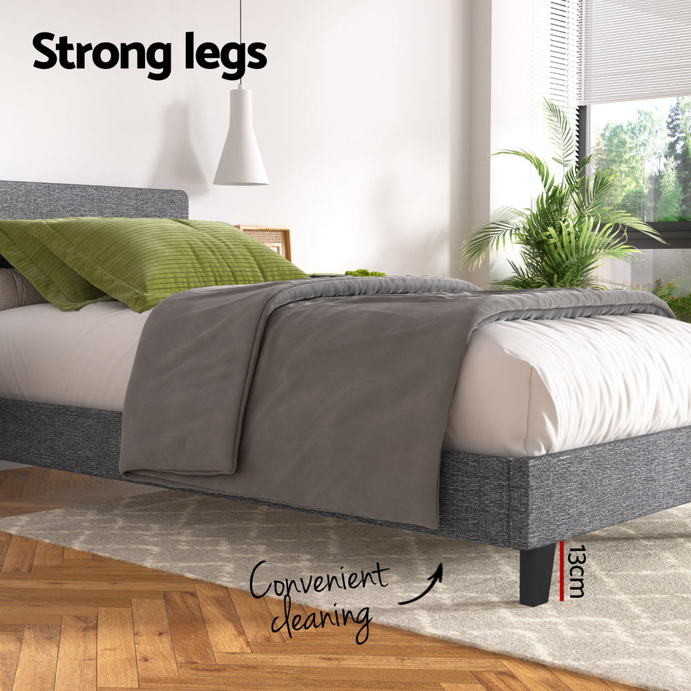 Single Bed Frame Grey with Sturdy Wooden Slats and Durable Support