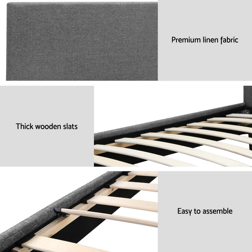 Single Bed Frame Grey with Sturdy Wooden Slats and Durable Support