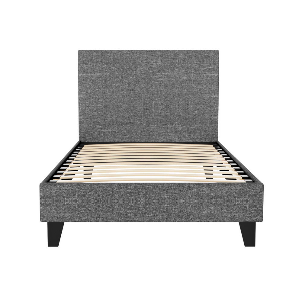 Single Bed Frame Grey with Sturdy Wooden Slats and Durable Support