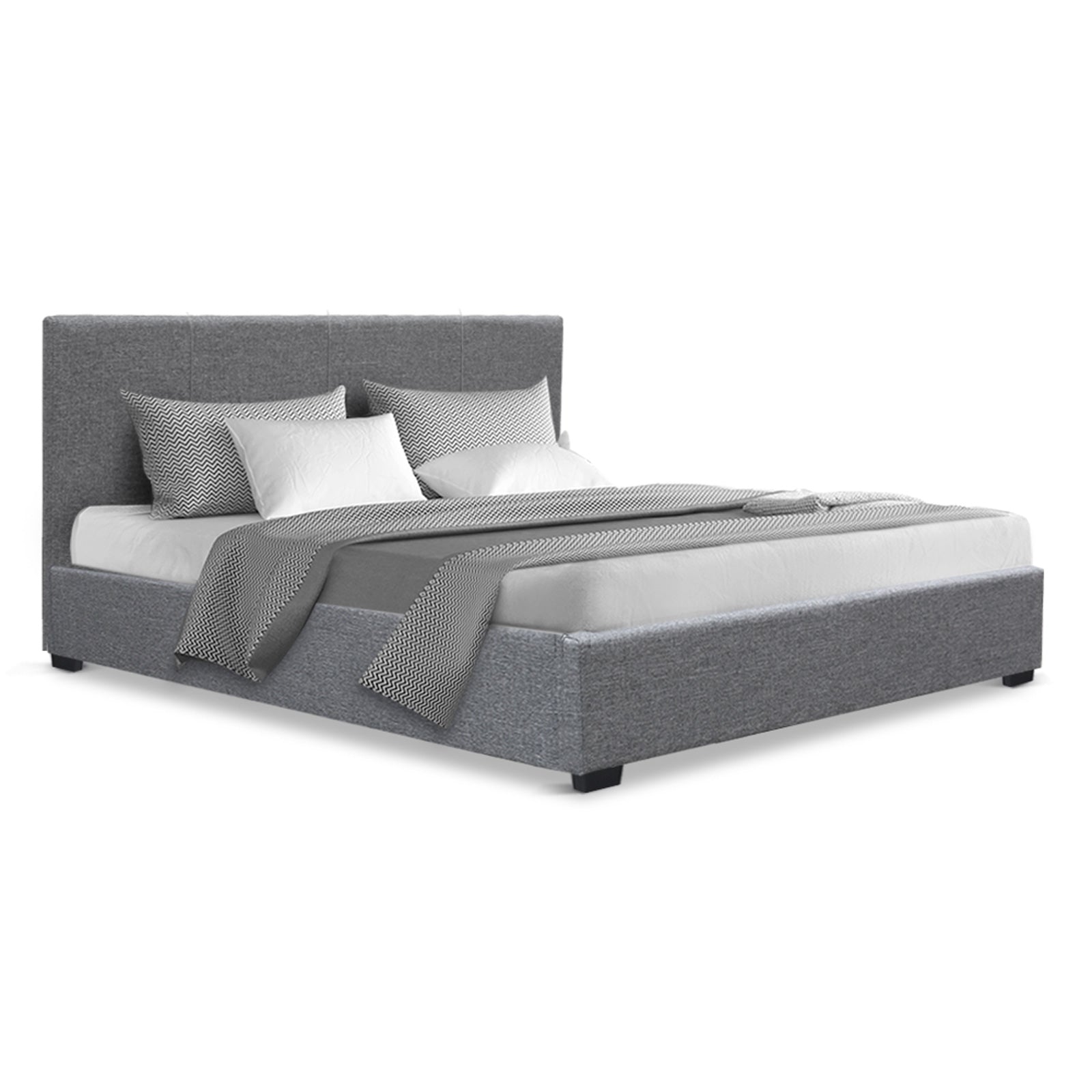 Double Bed Frame Grey Gas Lift Storage With Padded Headboard