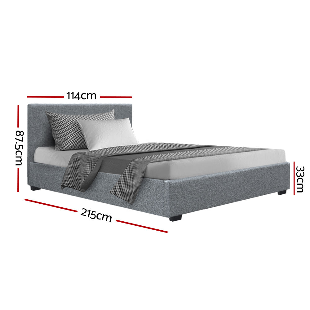 King Single Size Gas Lift Bed Frame Base With Storage Mattress Grey Fabric NINO