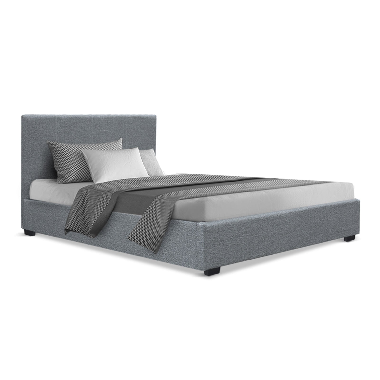 King Single Bed Frame Grey with Sturdy Wooden Base and Support Slats